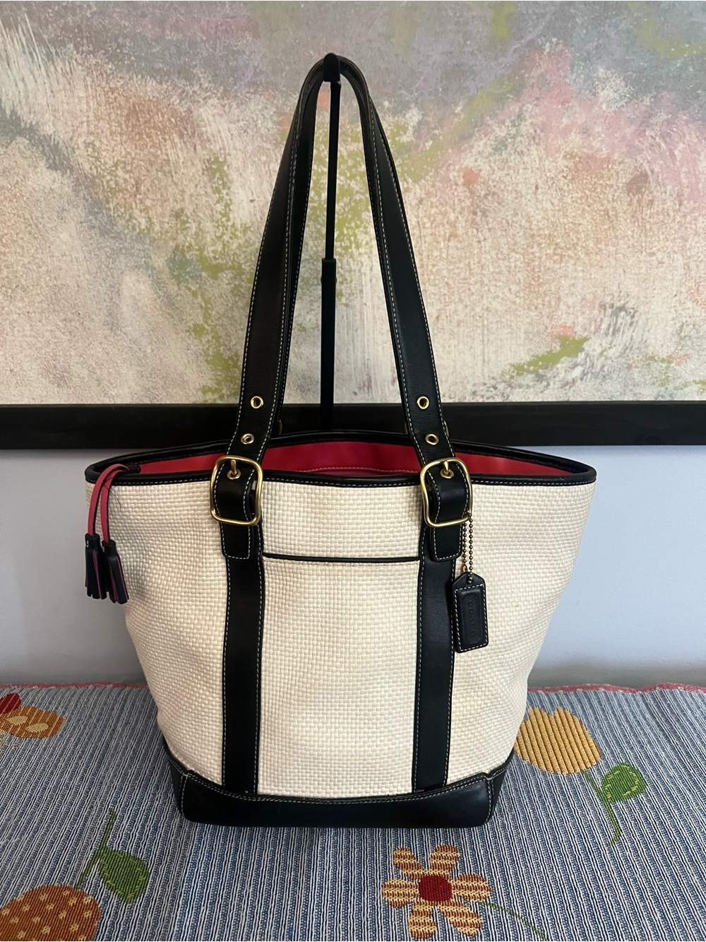 VINTAGE Coach Hamptons Y2K Straw Tote / Market Tote